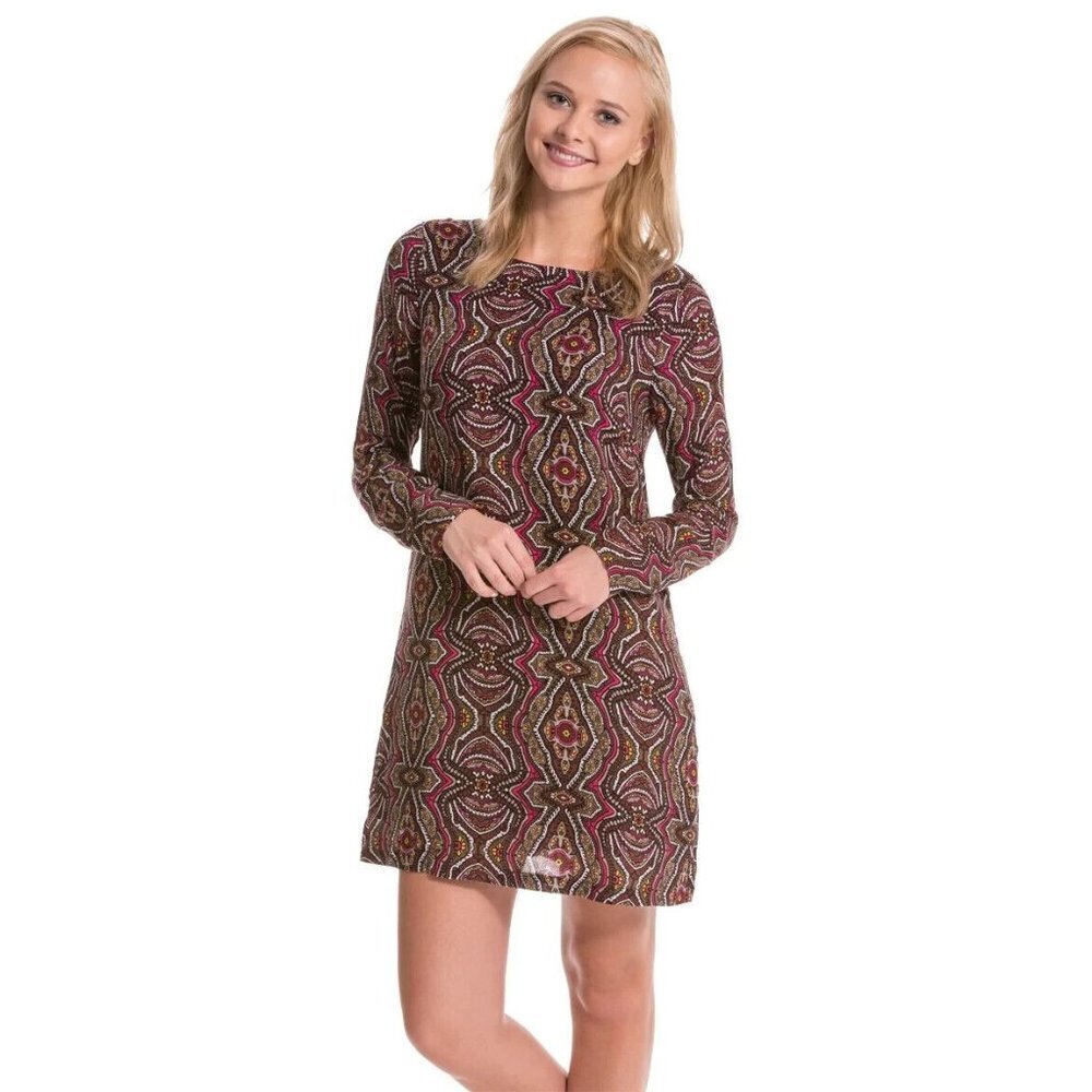 Prana Cece Dress Size XS Long Sleeve Medallion Print Mahogany Paisley Lined